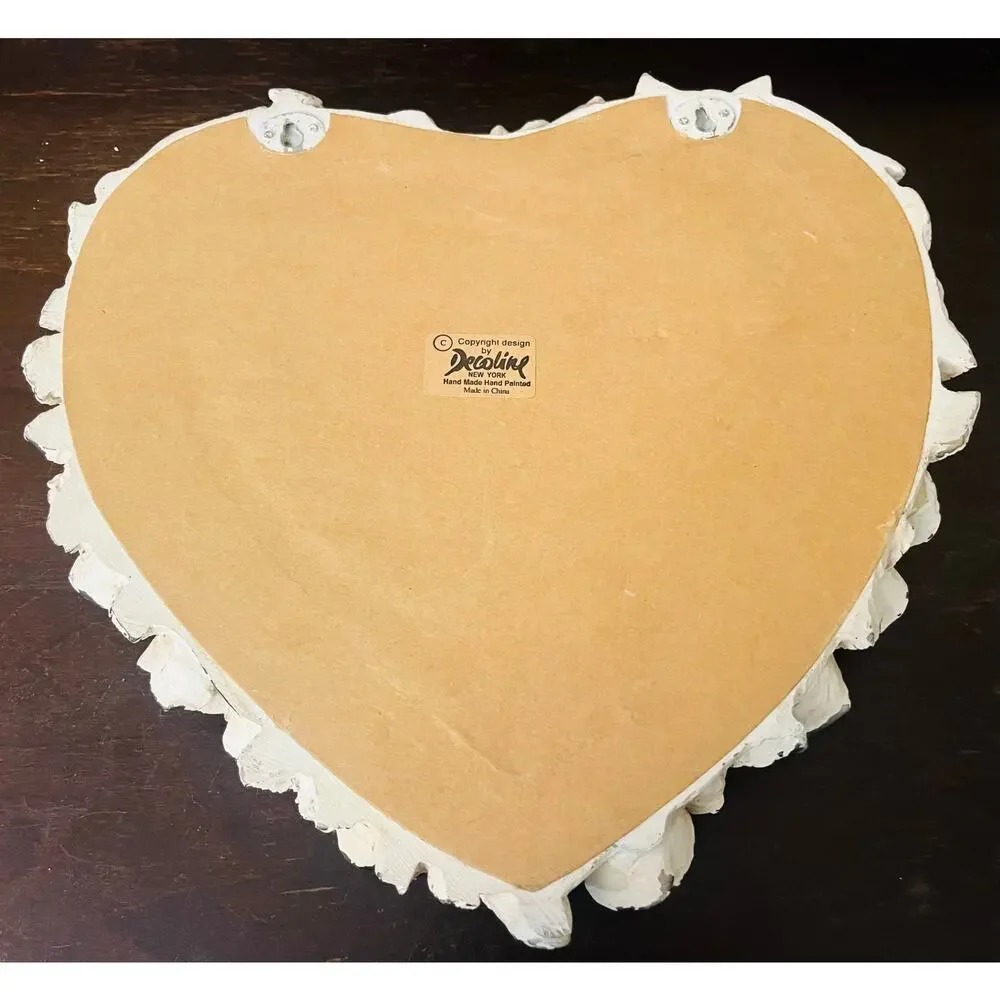 Decoline Heart VTG Wall Mirror Ivory Rose Shabby Cottage Chic Valentines 13”w